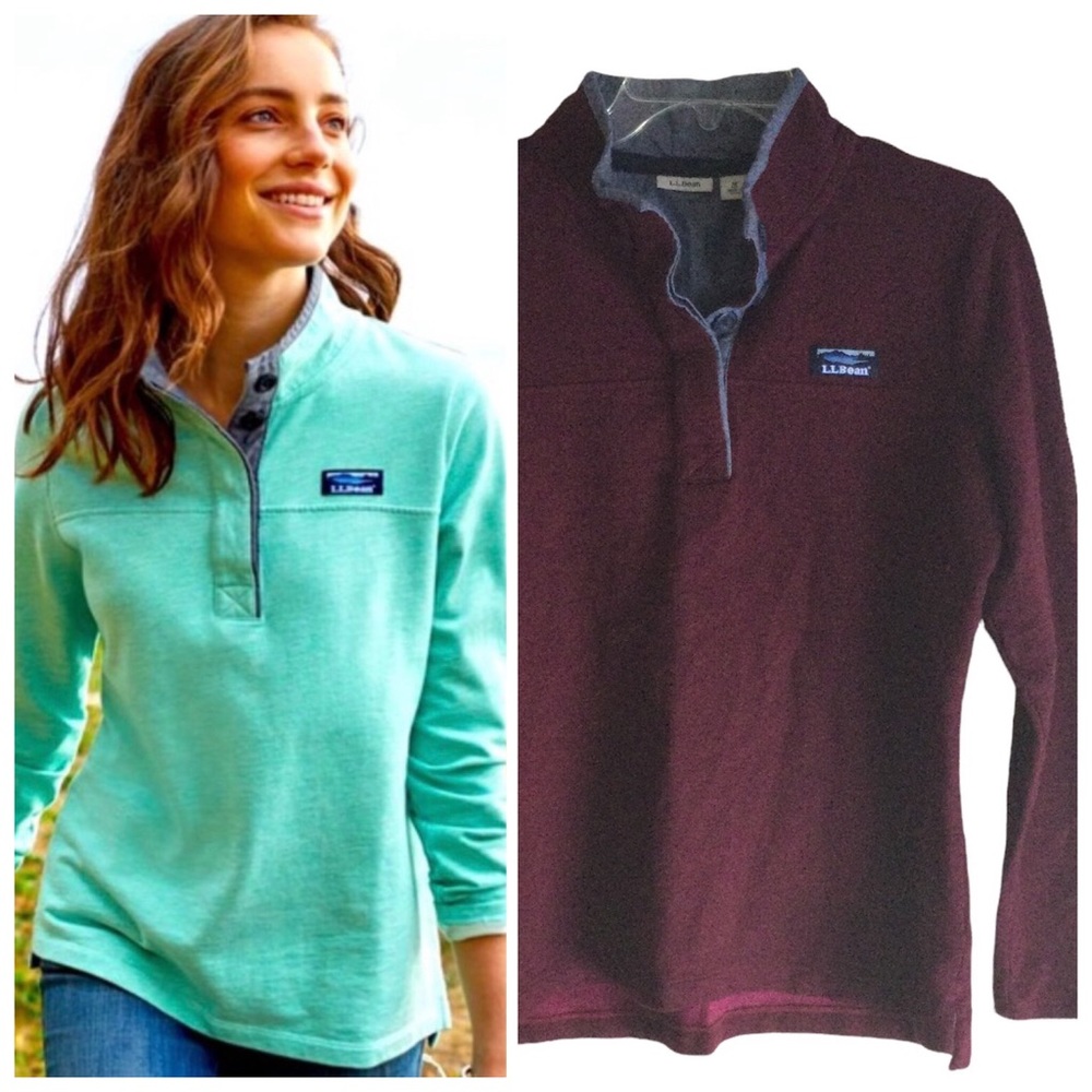 LL BEAN Women's Soft Cotton Rugby Long Sleeve Burgundy Medium